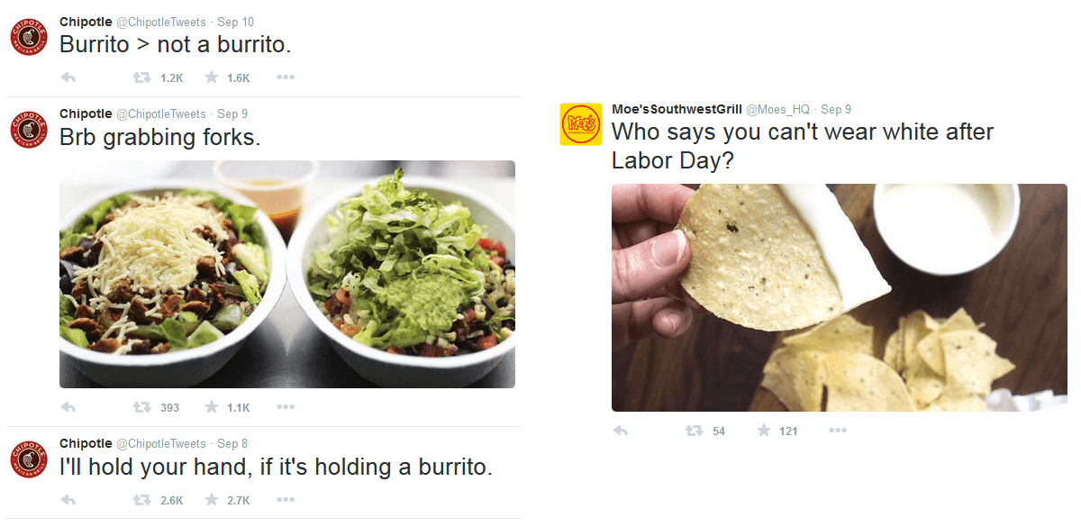 Chipotle tweets VS Moe's Southwest Grill tweets