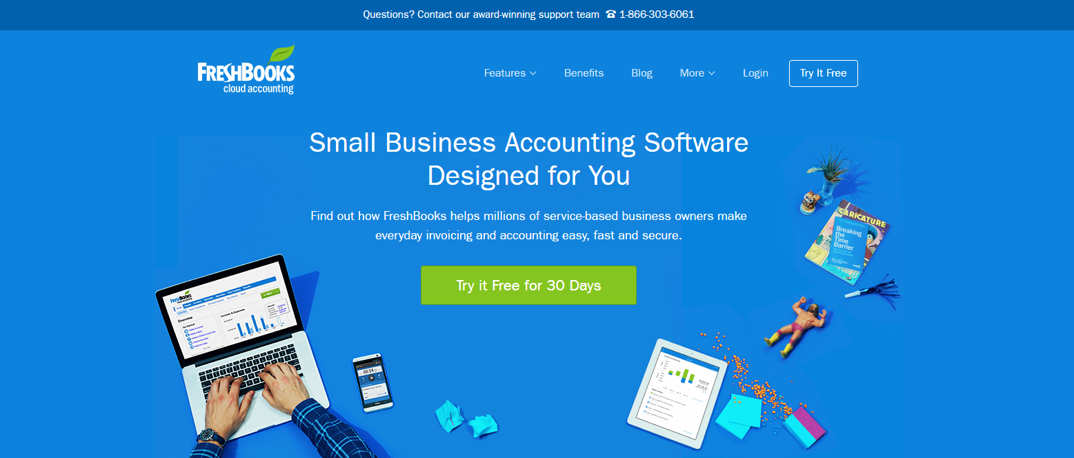  website example with a call-to-action on the homepage (FreshBooks).